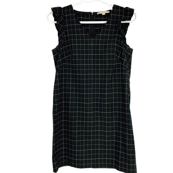 Loft Dress Womens Size 8 Check Plaid Ruffle Cap Sleeve Preppy Career Black White - Picture 7 of 9